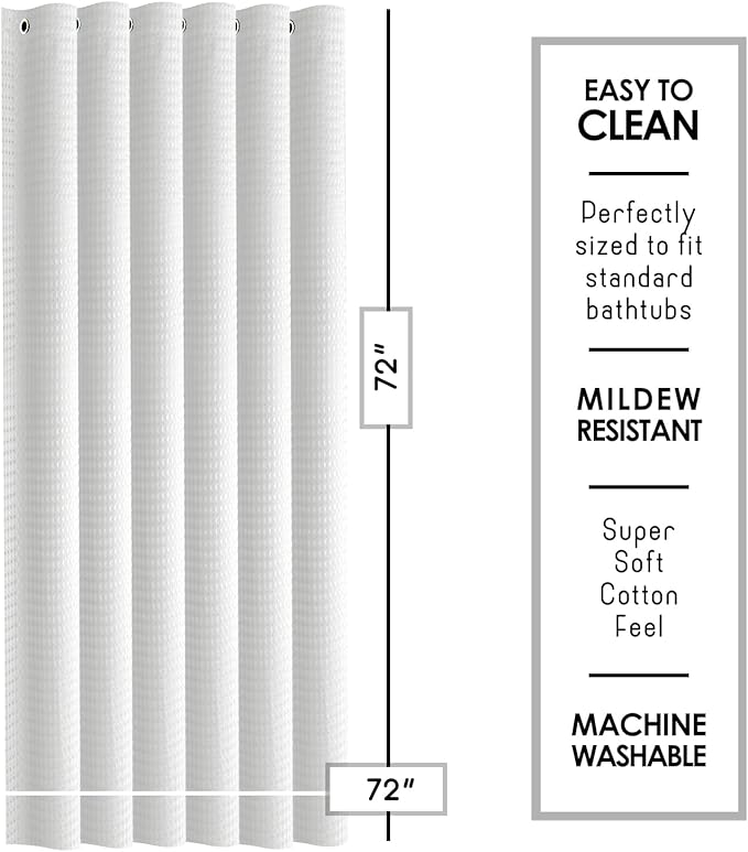 Clara Clark White Shower Curtain Set with Black Shower Caddy Hanging - Fabric Shower Curtains and Stainless Steel Shower Caddies, Bathroom Shower Curtain Sets with Corner Shower Caddy Dorm