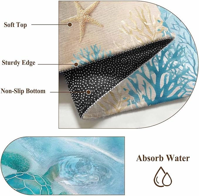 Area Rug 4x6ft, Sea Turtle Starfish Coral Washable Rugs for Living Room Bedroom, Summer Seaside Ocean Life Soft Non-Slip Area Rugs Rectangle Floor Carpet for Dining Room