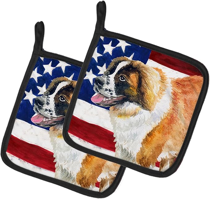Caroline's Treasures BB9679PTHD Saint Bernard Patriotic Pair of Pot Holders Kitchen Heat Resistant Pot Holders Sets Oven Hot Pads for Cooking Baking BBQ, 7 1/2 x 7 1/2