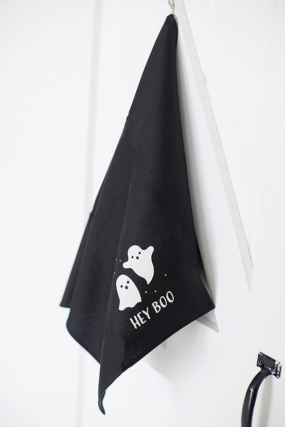 Pearhead Hey Boo Ghost Dish Towels for Kitchen, Halloween and Fall Decor, Spooky Season Gift Ideas, Set of 2
