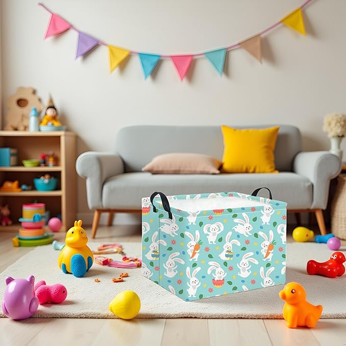 HIYAGON Rectangular Easter Basket for Kids Baby Easter Basket for Boys and Girls Cute Toy Storage Organizer Bin Box Room Decor(Line Easter Egg)