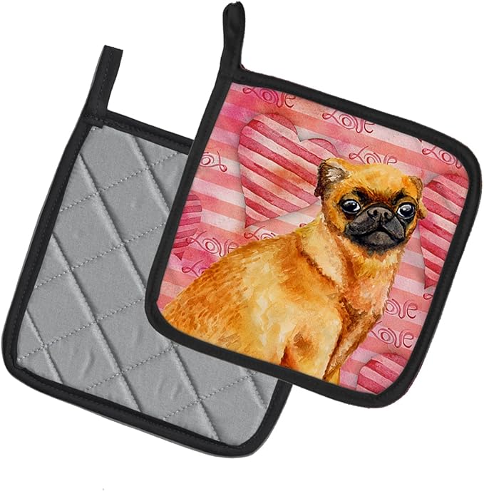 Caroline's Treasures BB9754PTHD Small Brabant Griffon Love Pair of Pot Holders, Red Kitchen Heat Resistant Pot Holders Sets Oven Hot Pads for Cooking Baking BBQ, 7 1/2 x 7 1/2