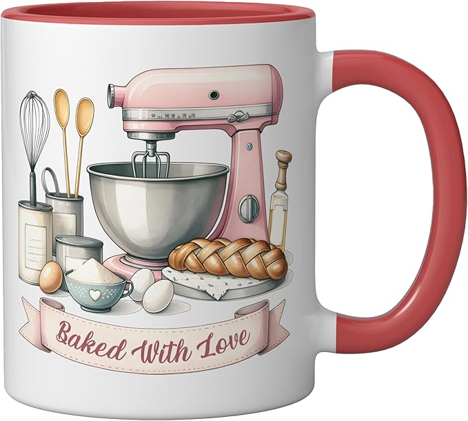 Baker Women Mom Wife Funny Baking Humor Bake Love Mama Girl Ceramic Mug, Red/White