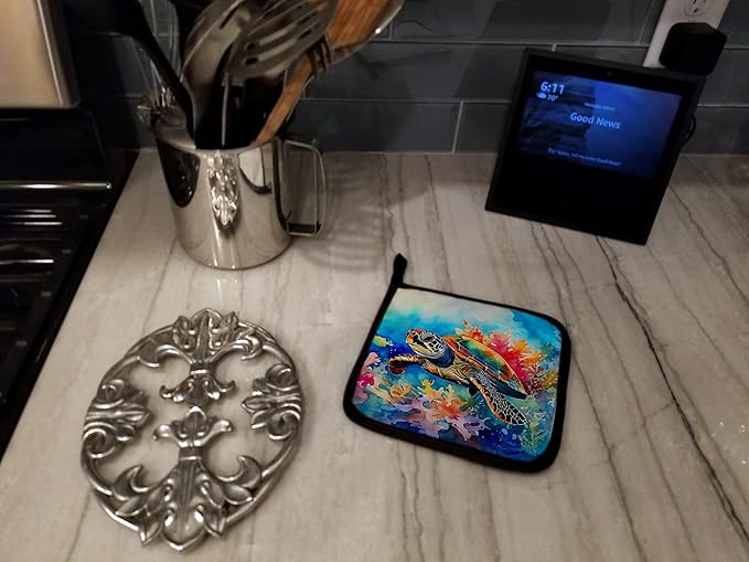 Caroline's Treasures Loggerhead Sea Turtle Pair of Pot Holders Kitchen Heat Resistant Pot Holders Sets Oven Hot Pads for Cooking Baking BBQ, 7 1/2 x 7 1/2