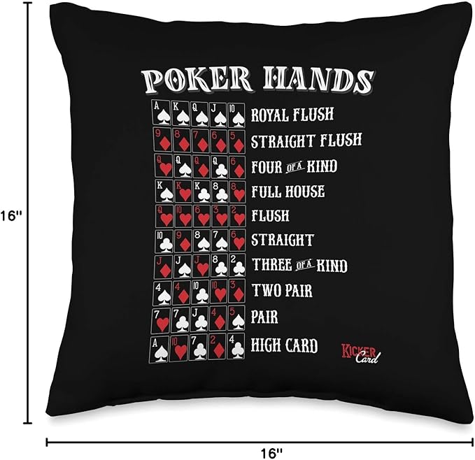 Poker Hands Cheat Sheet Casino Games Card Player Gift Throw Pillow