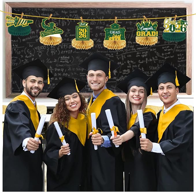 2026 Graduation Party Decorations - 8 Pcs Green Gold Class of 2026 Graduation Table Centerpieces for Tables Congratulate for 2026 Congrats Grad Party Supplies