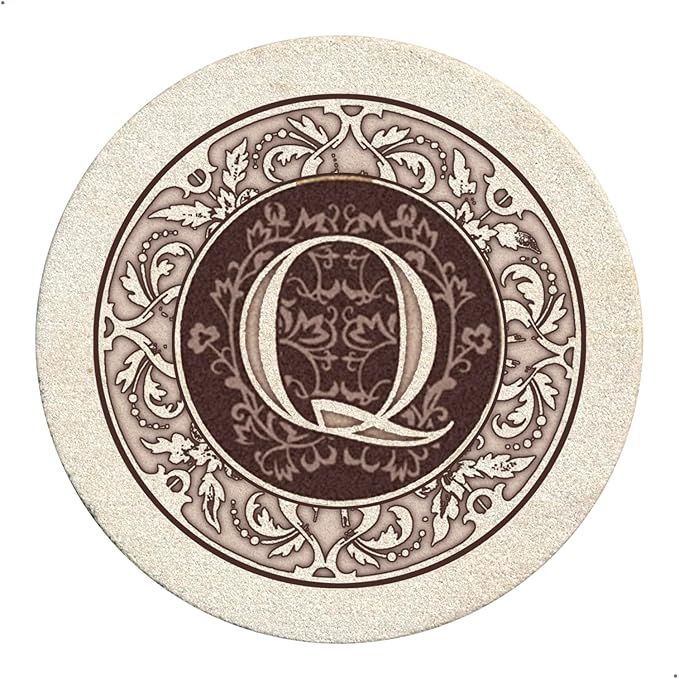 Thirstystone 4-Pack Monogram Letter “Q” Sandstone Coasters Manufactured in The USA Decorative, Absorbent, Easily Wipes Clean