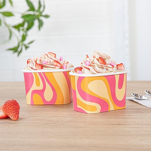 Restaurantware Paper Cups 50 Count 12 Ounce Square Disposable Ice Cream Containers, Leak-Resistant Paper Dessert To Go Cups, Hot And Cold Food, Durable Tropical Twist Design