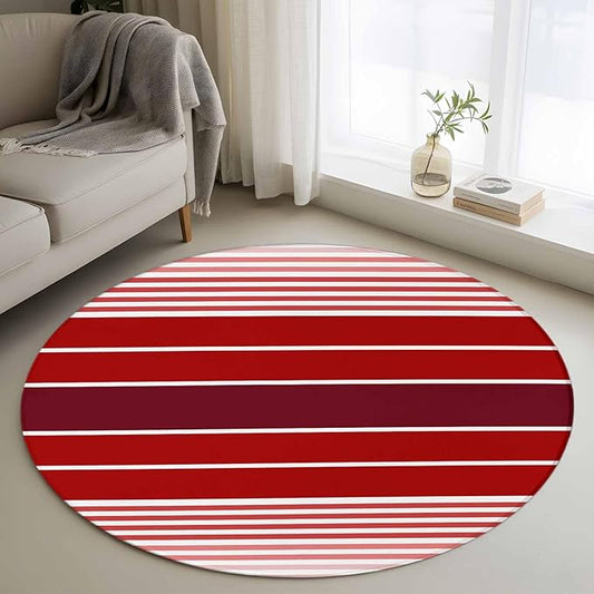 Washable Round Area Rug Abstract Gradient Red White Stripes Circle Rugs Floor Carpet for Living Room Bedroom, Ombre Modern Art Soft Non Slip Round Rug 3ft