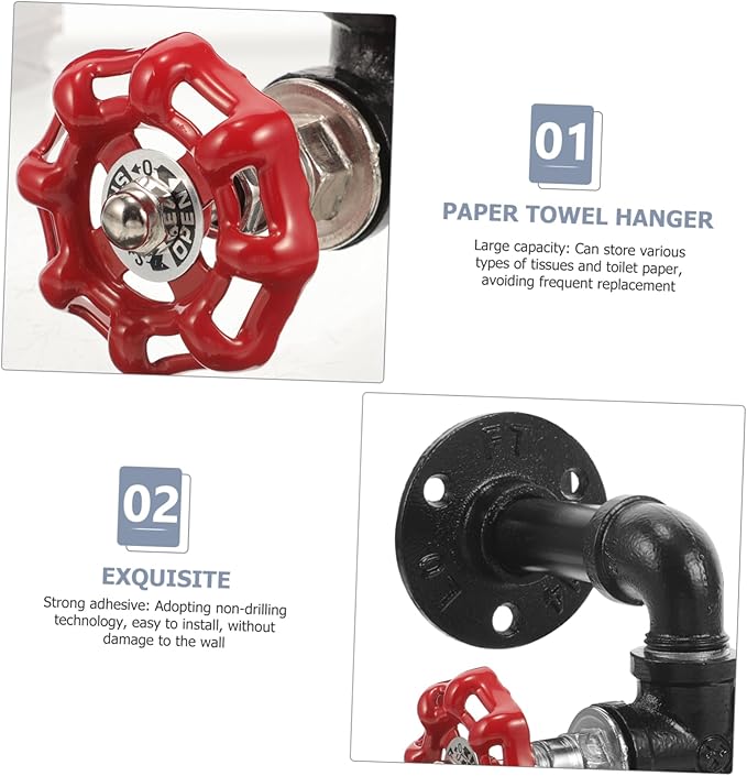 Tofficu Industrial Wall Mount Paper Towel Holder Vintage Iron Pipe Design Multi-Purpose Towel Hanger for Kitchen and Bathroom Sturdy Stainless Steel Easy Installation