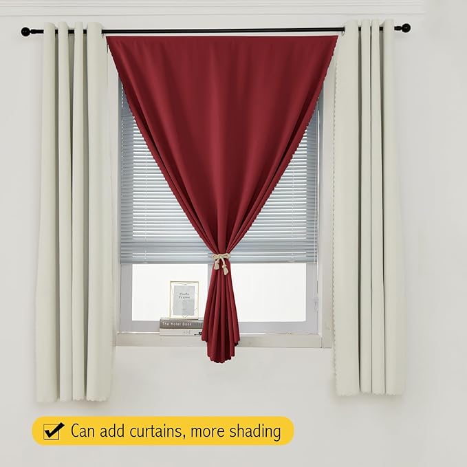 Self Adhesive Curtains, Stick Curtain Blackout Shades Window Cover Curtains for Living Room No Drilling, 35" W X 59" L, Burgundy, 1 Panel