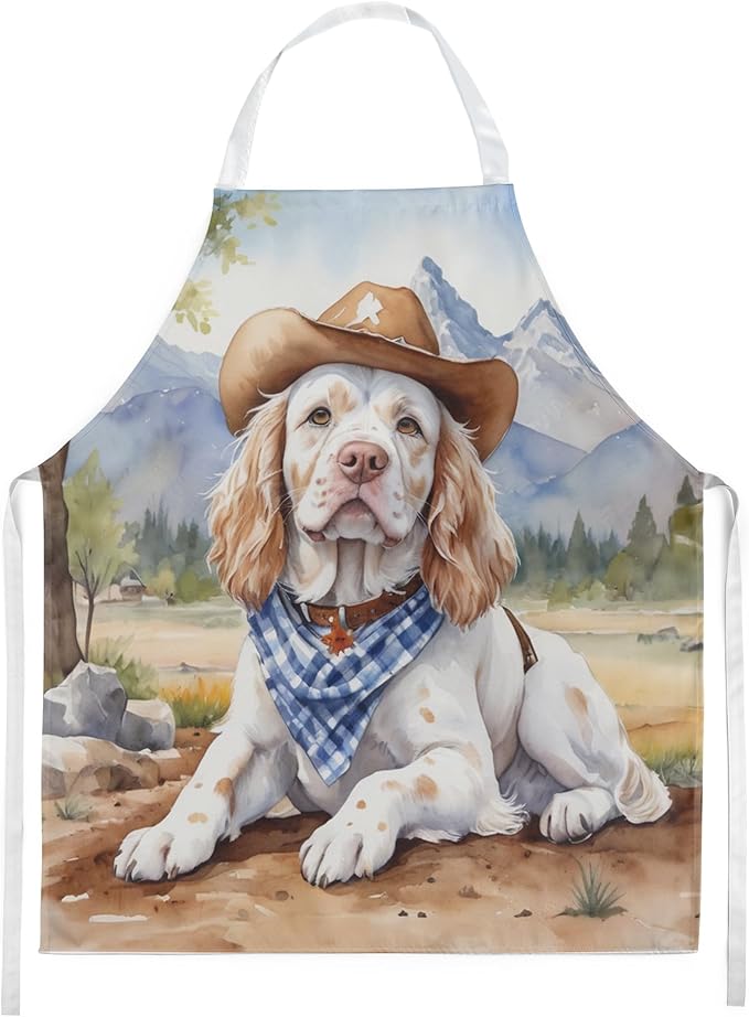 Caroline's Treasures Clumber Spaniel Cowboy Welcome Apron Cooking Kitchen Server Baking Crafts Gardening for Adult Women Men, Unisex, Large, Multicolor