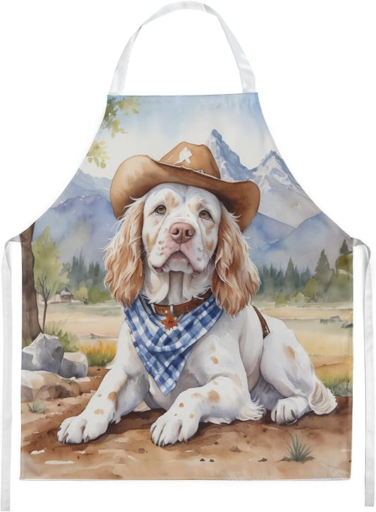 Caroline's Treasures Clumber Spaniel Cowboy Welcome Apron Cooking Kitchen Server Baking Crafts Gardening for Adult Women Men, Unisex, Large, Multicolor