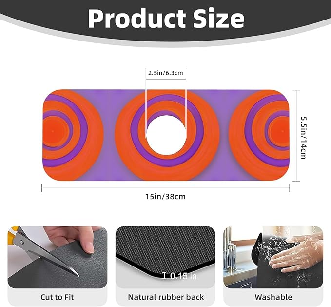 Orange circle centre Printed faucet absorbent mat, suitable for bathrooms, kitchens, and other sink areas.