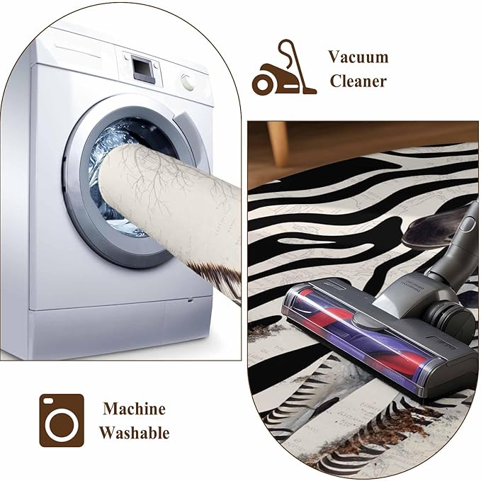 Area Rug 4x6ft, Zebra Black Stripe Animal Portrait Washable Rugs for Living Room Bedroom, Vintage Tree Branch Soft Non-Slip Area Rugs Rectangle Floor Carpet for Dining Room