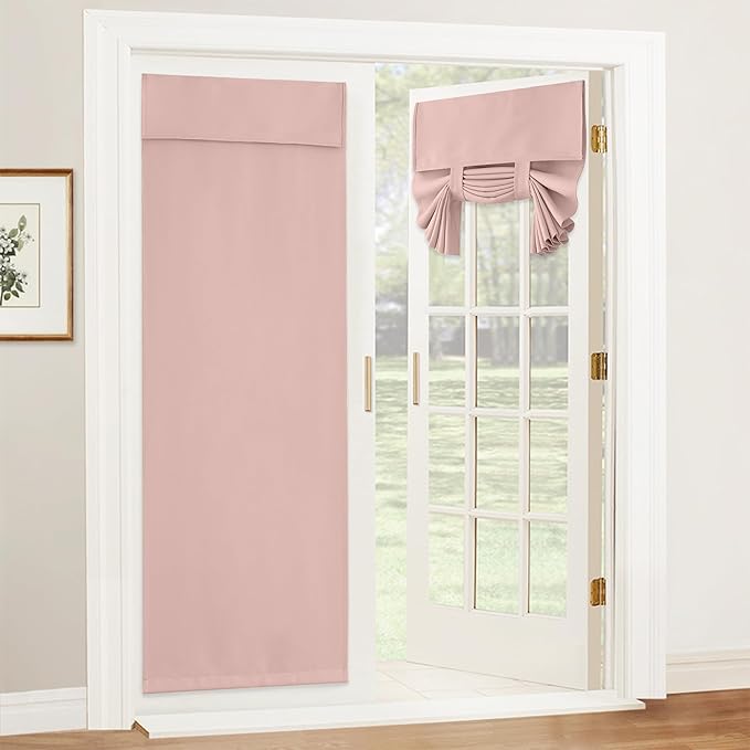 RYB HOME French Door Curtains - Room Darkening Privacy Blackout Window Curtains Tie up Blinds for Patio/Sliding Glass Door Living Room Bedroom, W 36 x L 80 inch, 1 Panel, Orange Pink
