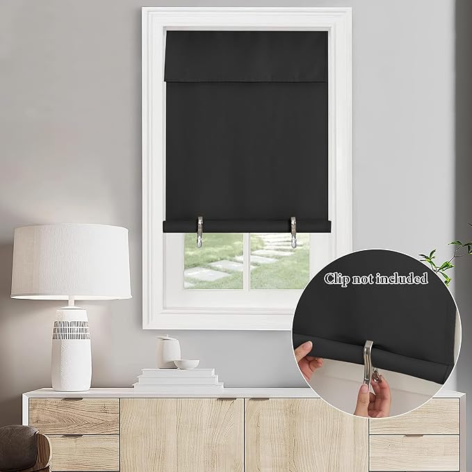 NICETOWN No Drill Blackout Door Curtain Panel - Patio Curtain for Sliding Closet Door Shade Thermal Insulated Self Sticky Blinds for Indoor Windows, 36" Wide x 72" Length, Black, 1 Piece