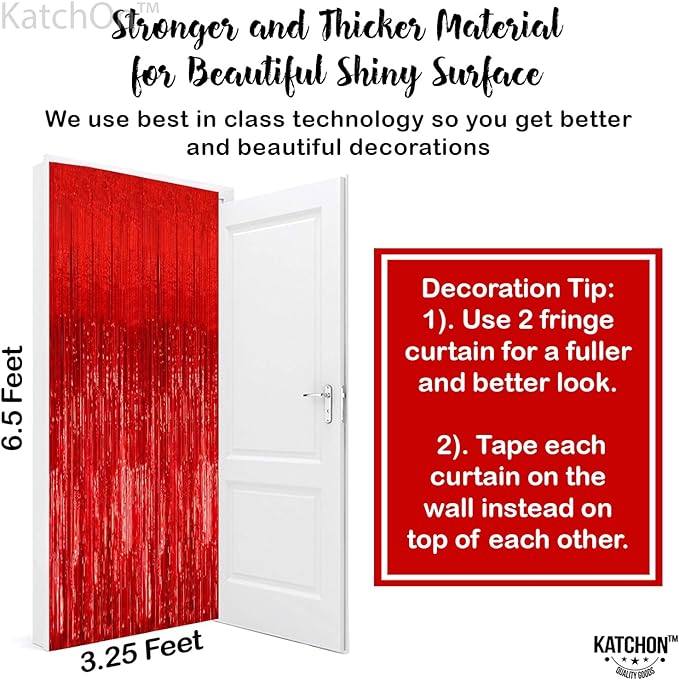 KatchOn, Large Red Streamers for Red Party Decoration - Pack of 2 | Graduation Fringe Backdrop for Nurse Graduation Decorations 2026 | Foil Fringe for Carnival, Casino Theme Party Decorations