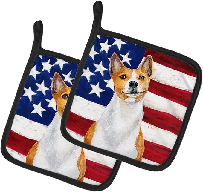 Caroline's Treasures BB9692PTHD Basenji Patriotic Pair of Pot Holders Kitchen Heat Resistant Pot Holders Sets Oven Hot Pads for Cooking Baking BBQ, 7 1/2 x 7 1/2