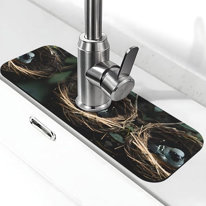 Little Bird nest Printed Faucet Absorbent mat, Suitable for bathrooms, Kitchens, and Other Sink Areas.