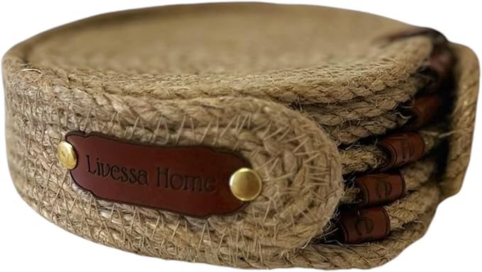 Handmade Jute Coaster Set with Basket – Natural 6-Piece Drink Coasters for Rustic Home Decor