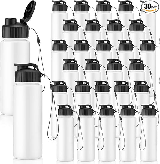 Maxcheck 30 Pieces Water Bottle Bulk 17 oz Plastic Sports Water Bottles Bulk with Handle Strap Lightweight Leakproof Drink Flip Top for Adults Fit Gym(Simple Style,White,Black)