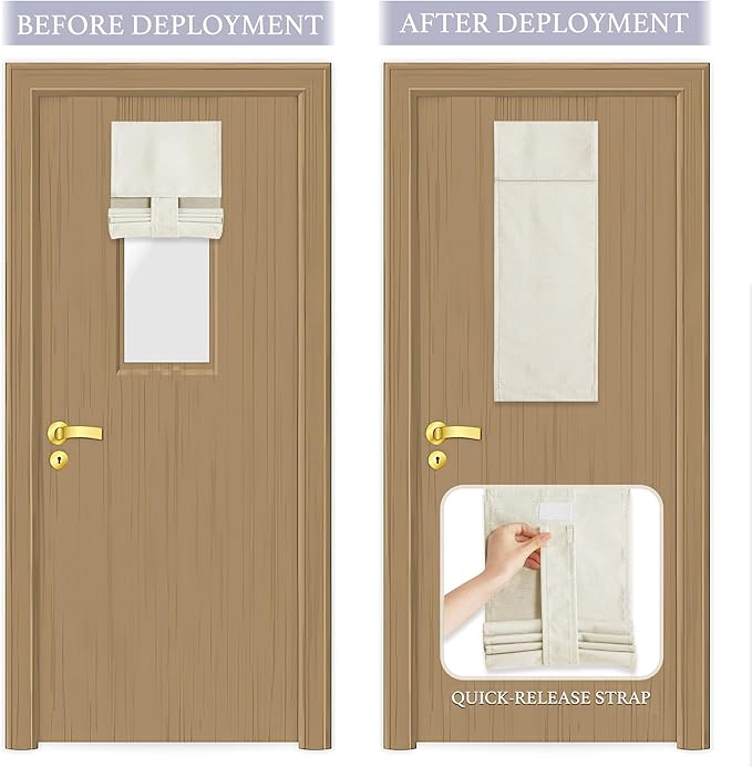 RYB HOME Classroom Door Window Cover, 100% Blackout Shades for Classroom Windows and Doors Cover Lockdown Shades Blocks Views, W 8 x L 36 inch, Ivory, 1 Panel