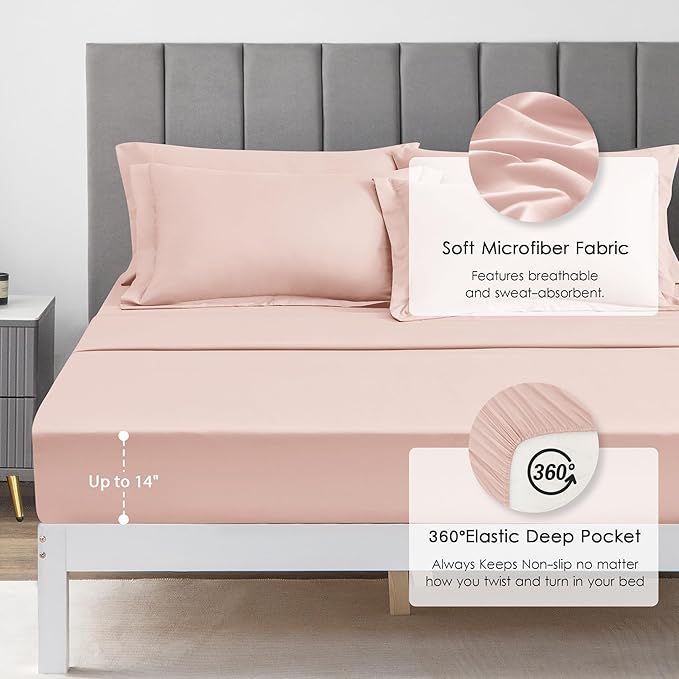 Love's cabin California King Comforter Set Pink, 7 Pieces California King Bed in a Bag, All Season Bedding Sets with 1 Comforter, 1 Flat Sheet, 1 Fitted Sheet, 2 Pillowcase and 2 Pillow Sham | Soft, Breathable, Lightweight, Comfortable