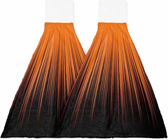 Alandar Home Kitchen Tie Towel Set of 2, Orange and Black Striped Art Absorbent Soft Hand Towels for Bathroom Hanging Towels, Gradient Abstract Textures Fast Drying Cleaning Cloth with Loop