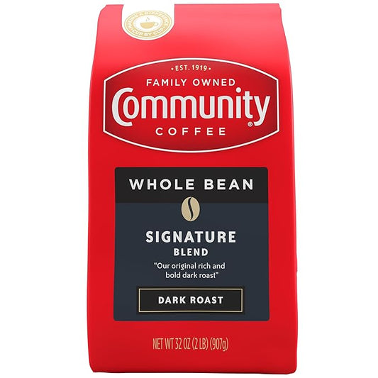 Community Coffee Signature Blend Whole Bean Coffee, Dark Roast, 32 oz Bag (Pack of 1)