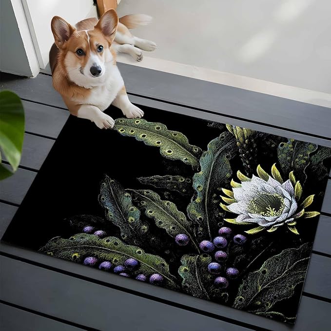 Area Rug 2x3ft, Watercolor Flower Berry Leaves Washable Rugs for Living Room Bedroom, Botanical Plant Dark Style Soft Non-Slip Area Rugs Rectangle Floor Carpet for Dining Room