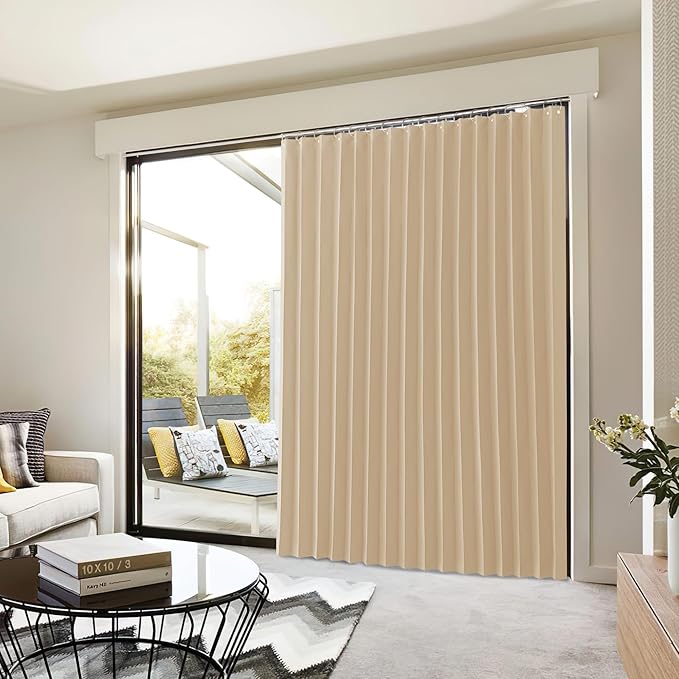 NICETOWN Room Divider Blackout Curtains for Patio Door, Portable Sliding Glass Door Drapes Thermal Insulated Large Window Covering for Bedroom/Living Room/Gazebo, 100 x 84 inch, Biscotti Beige, 1 PC