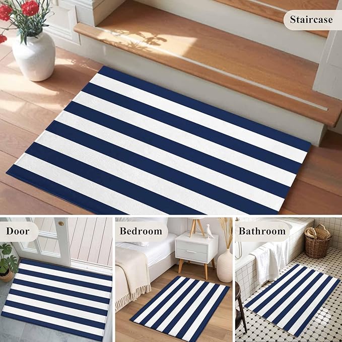 Area Rug 2x3ft, Nautical Black and White Stripes Washable Rugs for Living Room Bedroom, Striped Soft Non-Slip Area Rugs Rectangle Floor Carpet for Dining Room