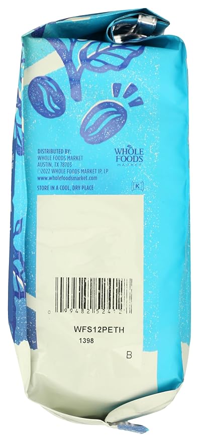 Whole Foods Market, Decaf Ethiopia Single Origin Whole Bean Coffee, Medium Roast, Cocoa Powder, Raw Honey & Dried Berries, 12 Ounce