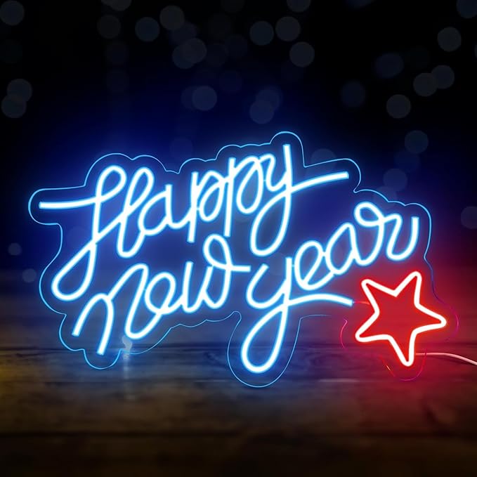 KatchOn, Blue Happy New Year LED Sign - 16x10 Inch | Happy New Year Neon Sign | Happy New Year Lighted Sign for New Years Eve Party Supplies 2026 | Happy New Year Light Up Sign for New Years Decorations 2026