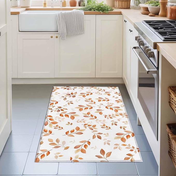 Area Rug 2x3ft, Autumn Orange Leaf Botanical Washable Rugs for Living Room Bedroom, Abstract Vine Pattern Soft Non-Slip Area Rugs Rectangle Floor Carpet for Dining Room