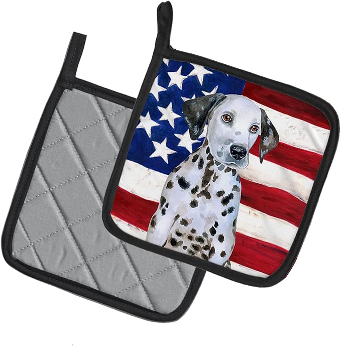 Caroline's Treasures BB9708PTHD Dalmatian Puppy Patriotic Pair of Pot Holders Kitchen Heat Resistant Pot Holders Sets Oven Hot Pads for Cooking Baking BBQ, 7 1/2 x 7 1/2