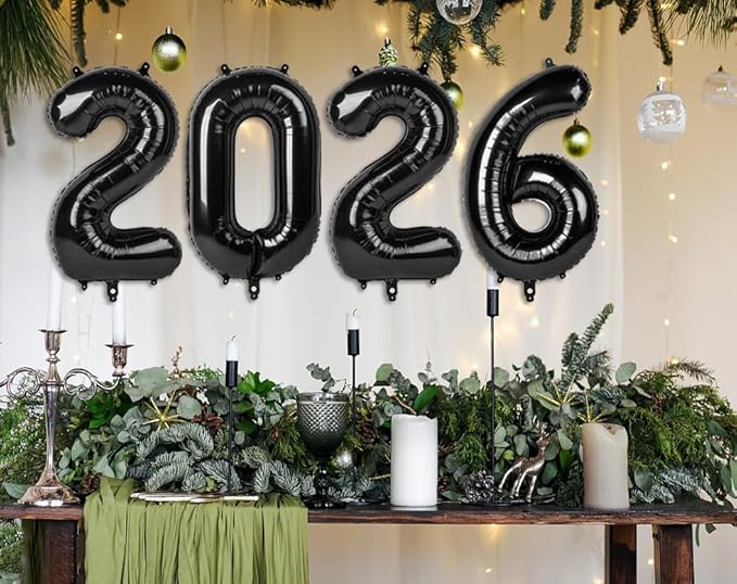 2026 Number Black Balloons, Happy New Year 2026, 40 Inch Balloon for New Years Eve Decorations & Graduation Decoration Party Supplies, 2 6 20 26 Birthday Parties