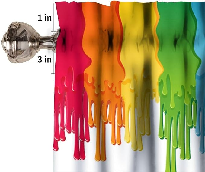 Colorful Crayon Valance, Kids Rainbow Colour Pigment Splash Oil Painting Art Window Treatment for Kitchen Dining Room Bedroom Nursery Classroom, 54x18Inch