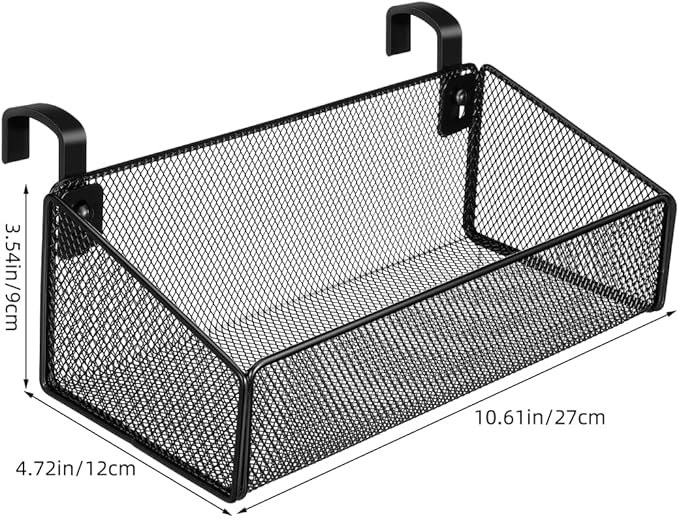 PartyKindom Hanging Bed Organizer, Metal Wire Bedside Caddy with Removable Hooks, 2-Tier Bunk Bed Storage Basket Shelf for Phone, Books & Dorm Room Essentials, Nightstand Alternative (Black)
