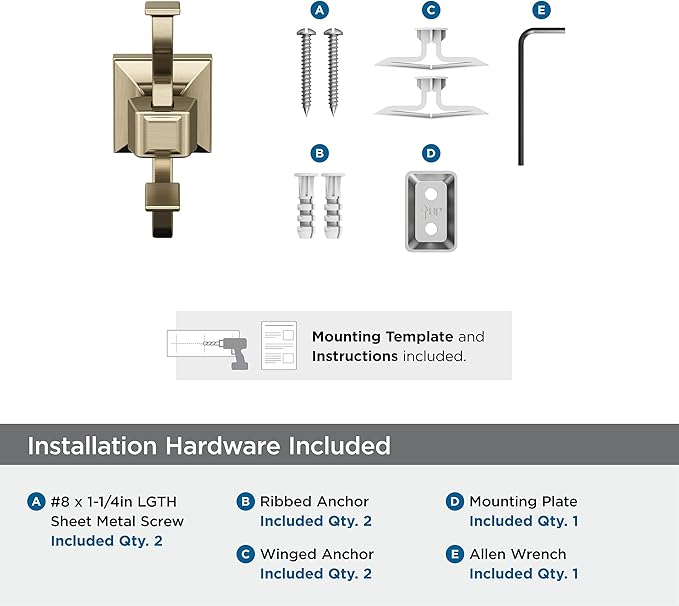 Amerock BH36020BBZ | Golden Champagne Single Robe Hook | 4-1/4 in. (108 mm) Length Towel Holder | Mulholland | Towel Hook for Bathroom | Bathroom Hardware | Bath Accessories