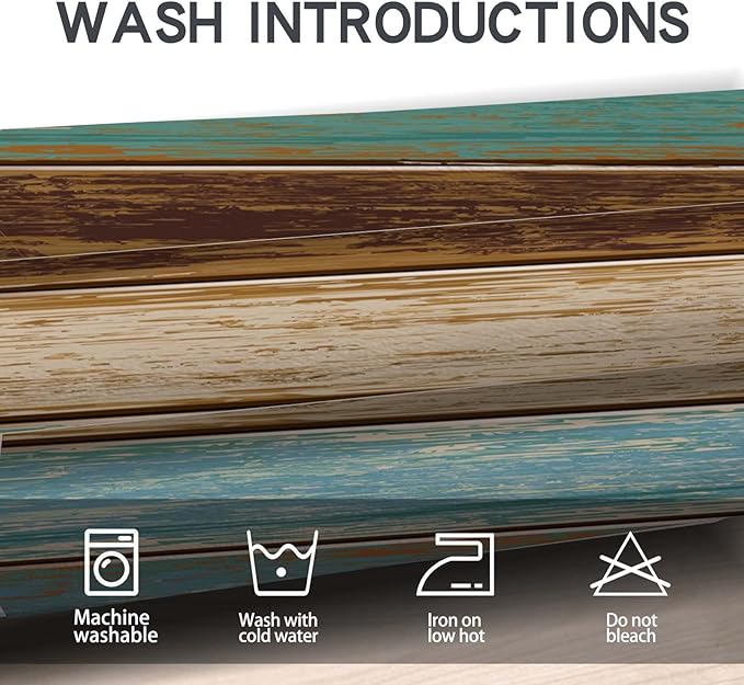 MCALK Teal and Brown Blackout Kitchen Curtains Tiers and Valances for Windows, Farmhouse Kitchen Window Curtains, Wooden Texture Valances for Living Room (36" Tiers Set)