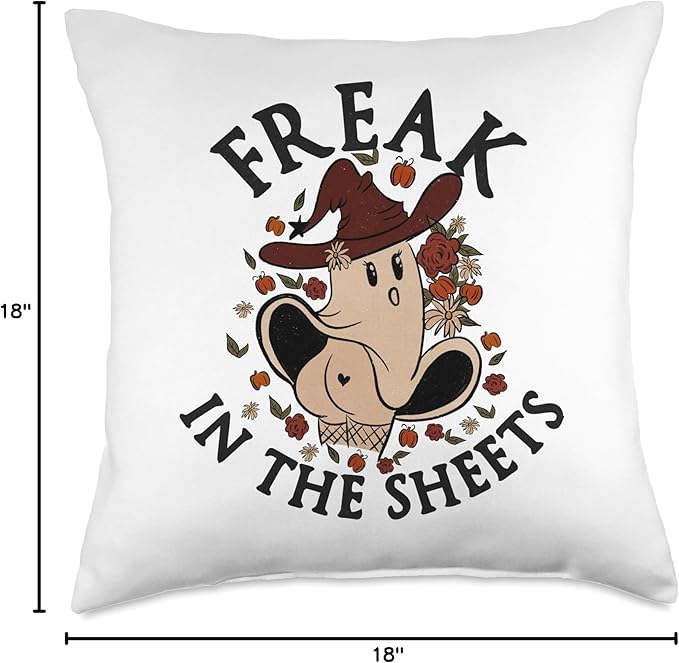 Funny Ghost Dancing, Freak in Sheets Saying Joke Funny Halloween Ghost, Freaky, Joke Pun Al Howin Eve Throw Pillow, 18x18, Multicolor