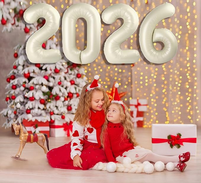 2026 Party Decorations, Cream Balloon Numbers for Happy New Years Eve Party, 40 Inch Balloon for 20 26 Girls Boys Birthday Graduation Wedding Anniversaries Party