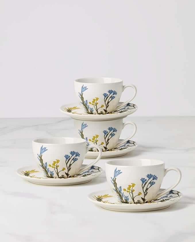 Lenox 898386 Wildflowers Tea Cup & Saucer, Set Of 4