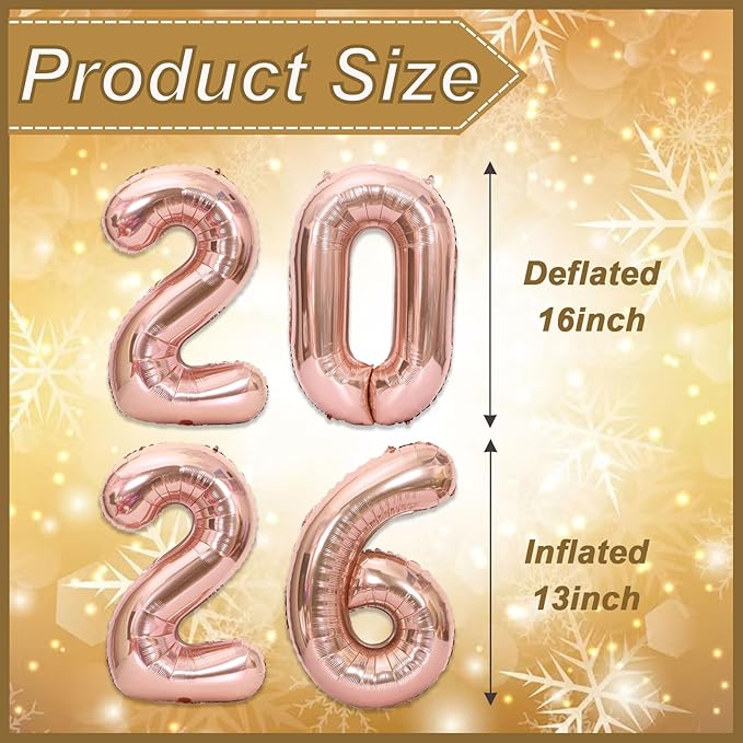 16 Inch 2026 Balloons Rose Gold, Number Balloons 16 Inch, New Years Balloons for 2026 New Years Graduation Decorations Home Office Decoration