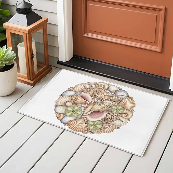 Area Rug 2x3ft, Coastal Colorful Shell Conch Washable Rugs for Living Room Bedroom, Modern Abstract Art Soft Non-Slip Area Rugs Rectangle Floor Carpet for Dining Room