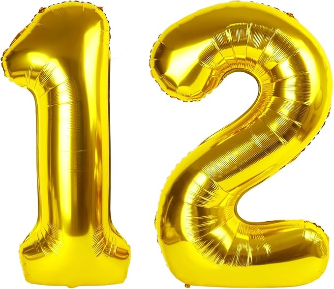 Balloon 12 Number 40 Inch, Gold Large Number Balloons Birthday Gift for 12 21 Years Old, Maylar Balloon Decorations for Wedding Engagement Graduations Memorial Day's