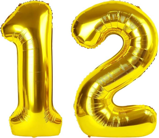 Gold 12 Number Balloons 12th Birthday Decorations for Boys Girls, 21 Number Balloons 40 Inch Ballon for Marriage Proposal, Engagement, Anniversaries, Celebration Party