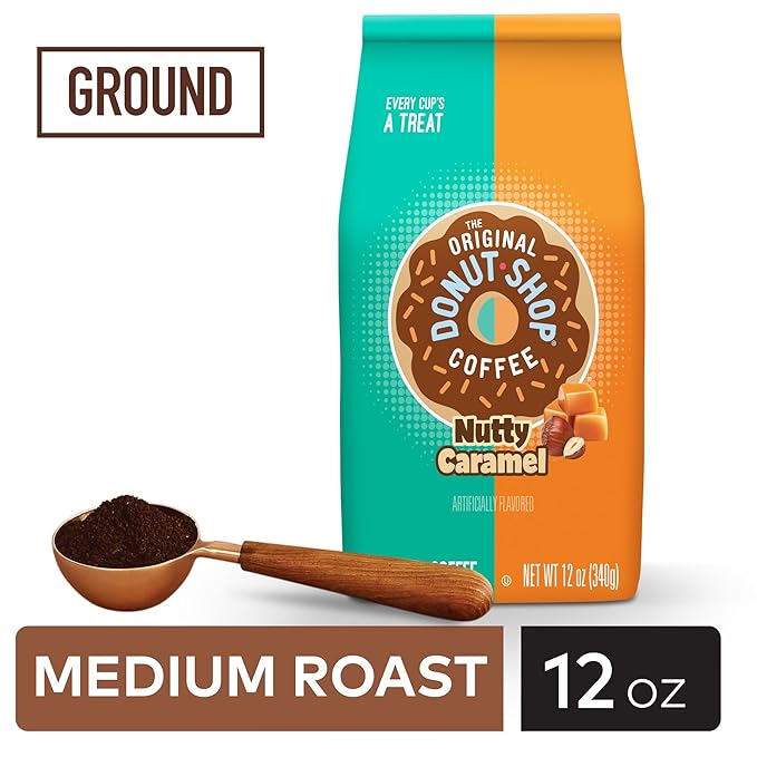 The Original Donut Shop Coffee, Nutty Caramel, Medium Roast, Flavored Ground Coffee, 12 oz Bag